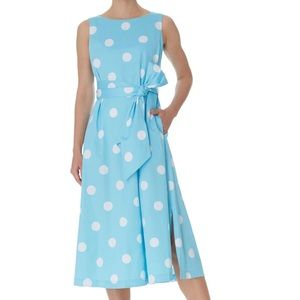 Anne Klein Sleeveless Dot Midi Dress in Siren Blue/White-New